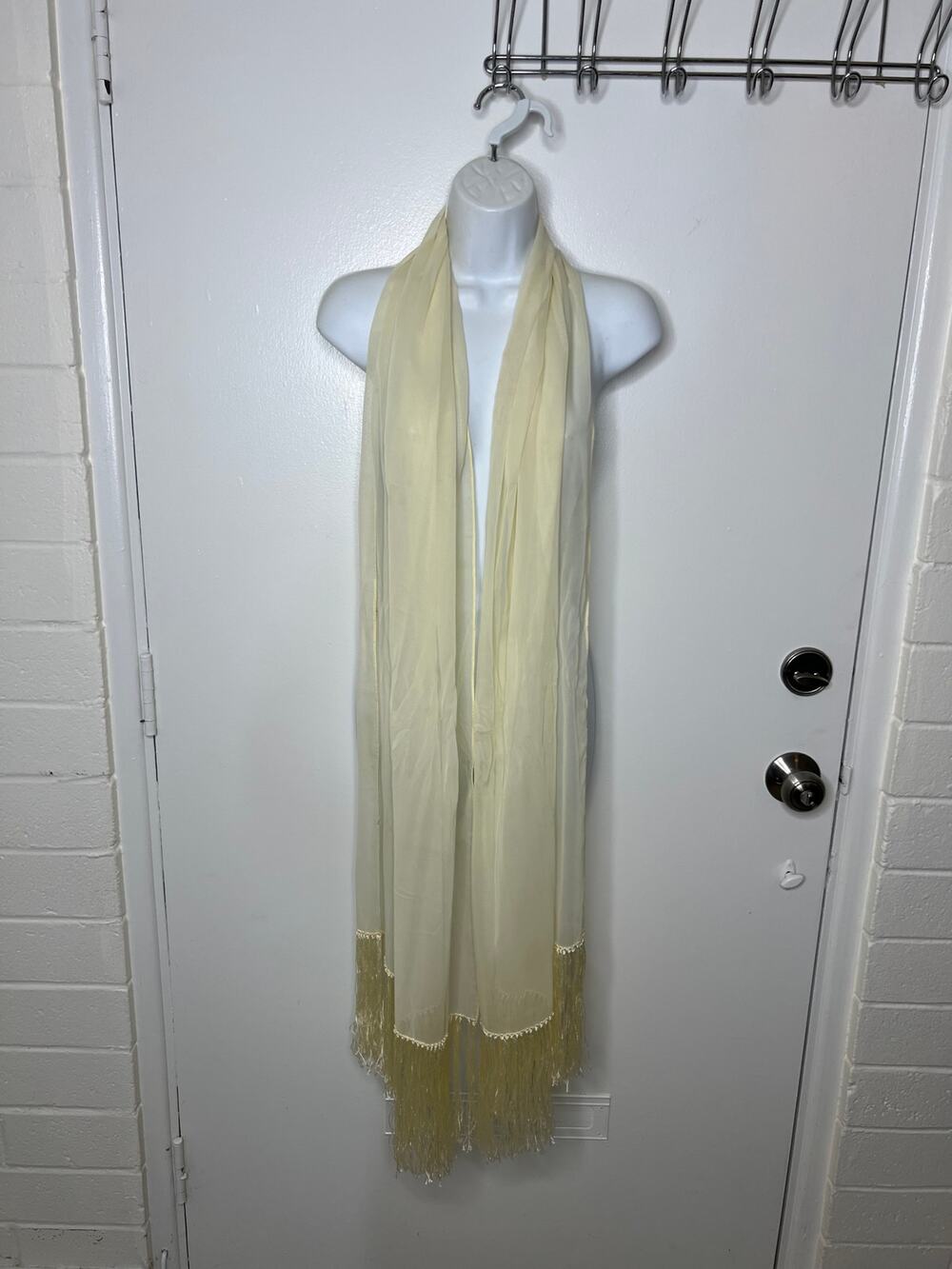 Sheer Ivory Fringe Scarf Wrap Shawl ~ 92" by 18.5"